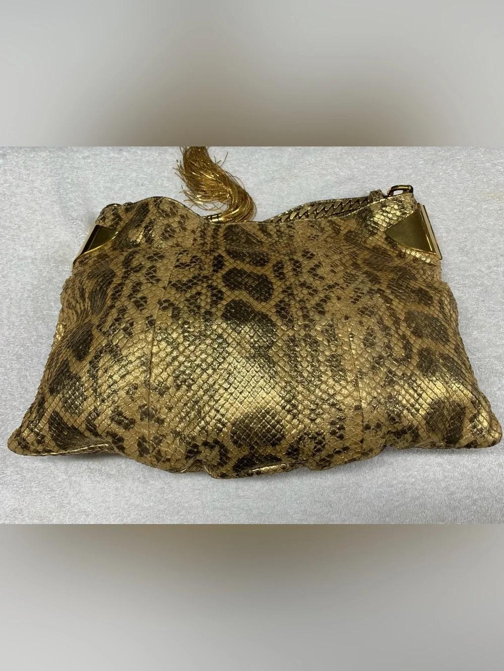 Gucci 1970 Gold Anaconda Snakeskin Tassel Chain Medium Hobo Bag